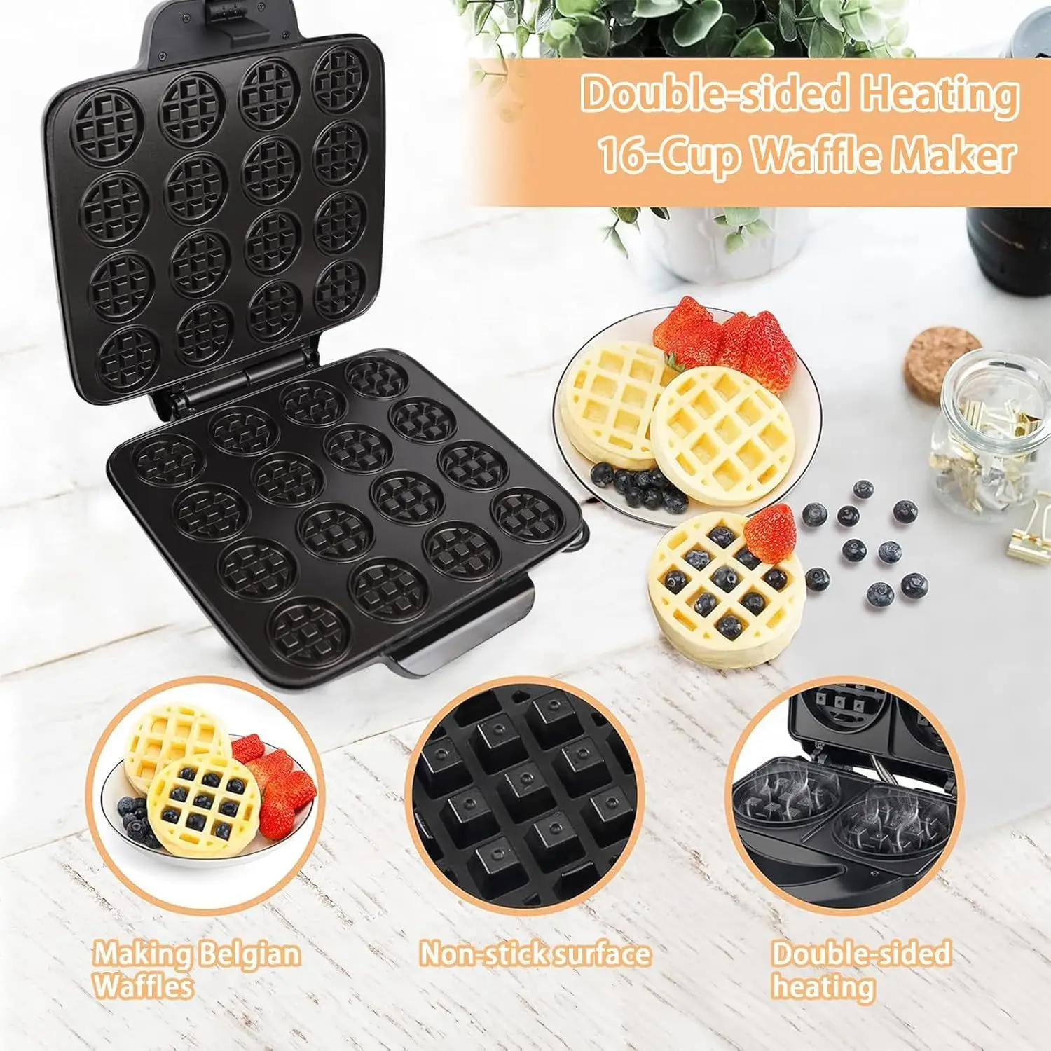 16-Hole Waffle Maker, Quick He - Sandwich Press Grill 评论和价格